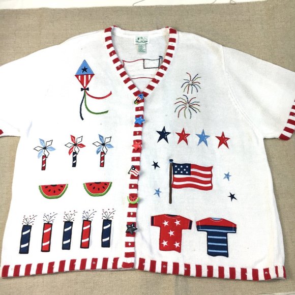 Quacker Factory Patriotic 4TH OF July Flag Sweater - Picture 10 of 14